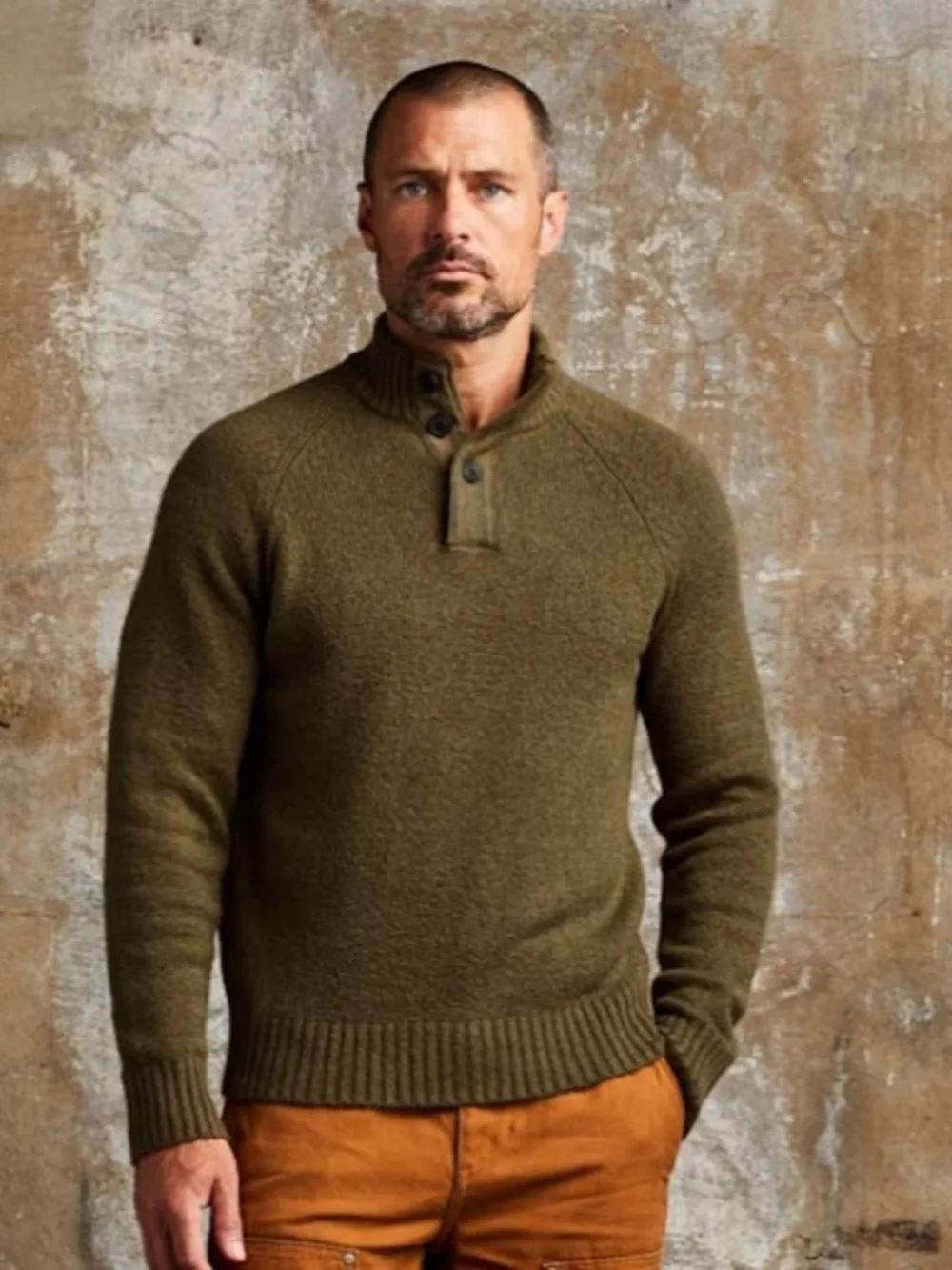 Line of Trade Sackett Henley Sweater WWII Military Olive Green Cotton Large
